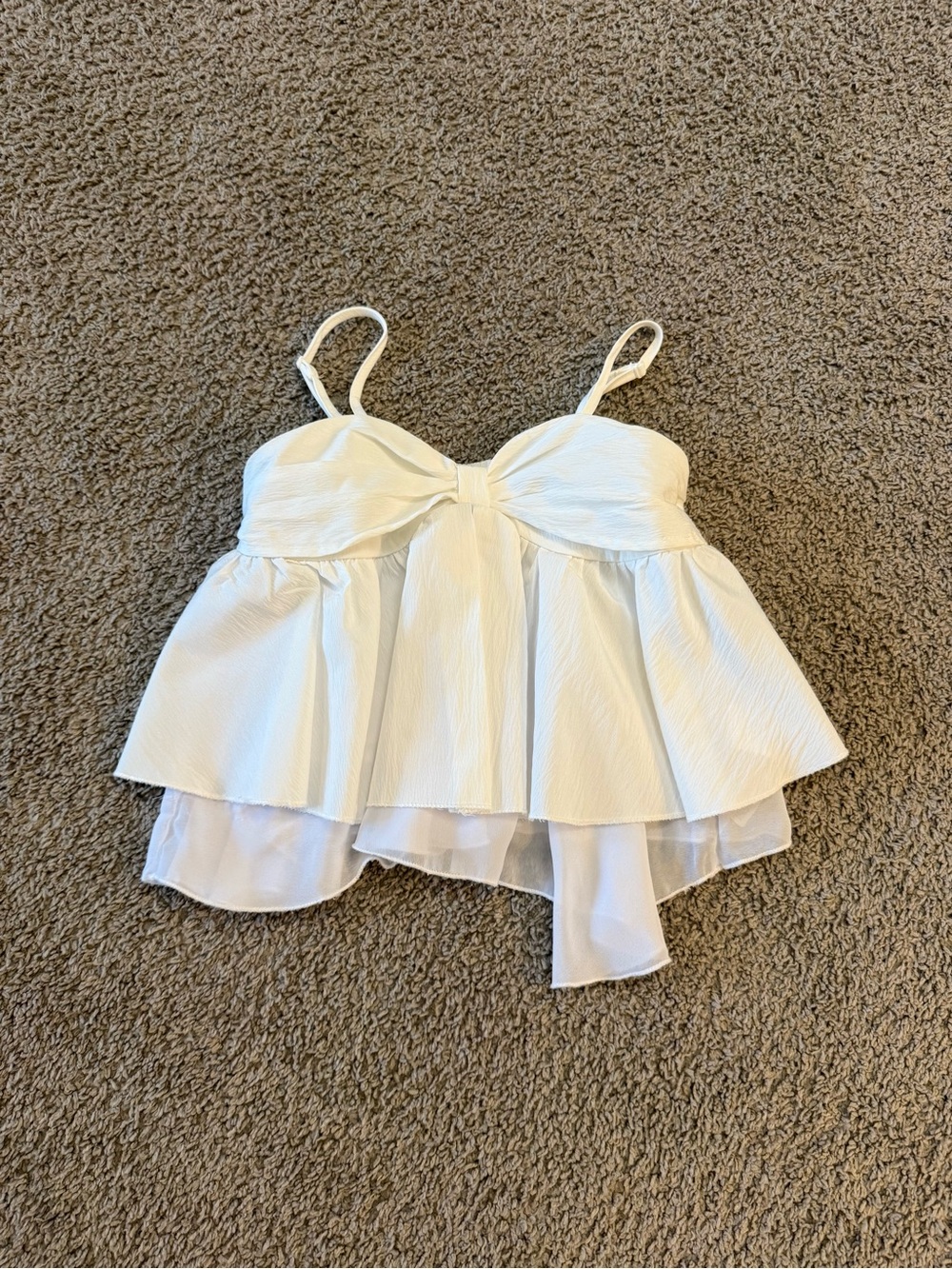 Girls White Peplum Camisole Top with Layered Hem
